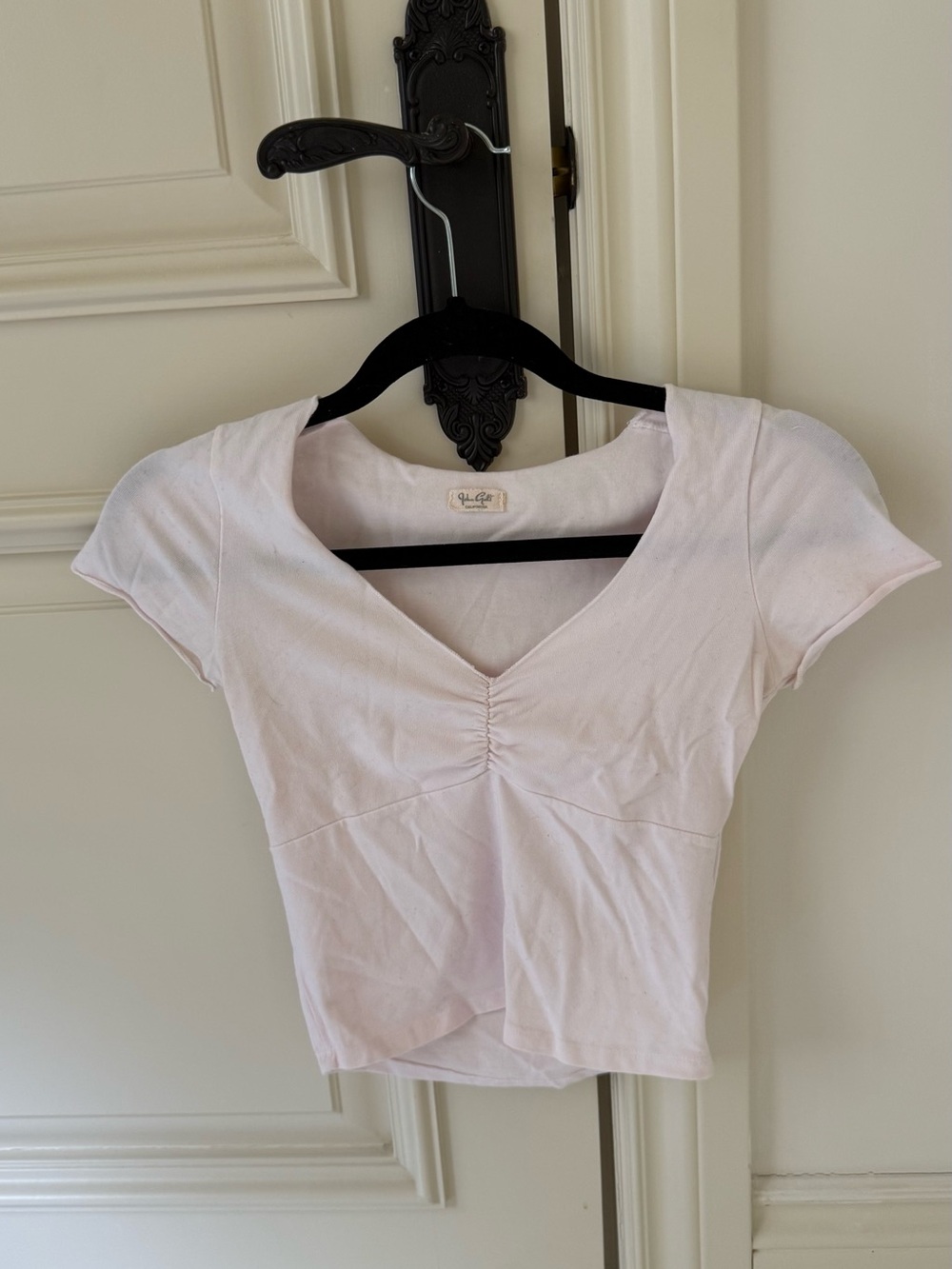 Brandy Melville Light Pink Ruched V-Neck Crop Top